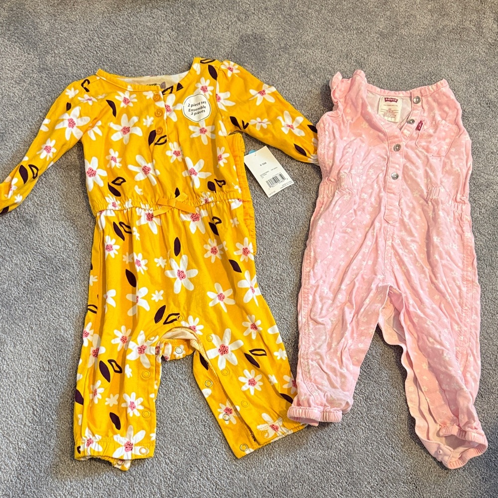 Floral Yellow and Pink baby girls one Piece Set